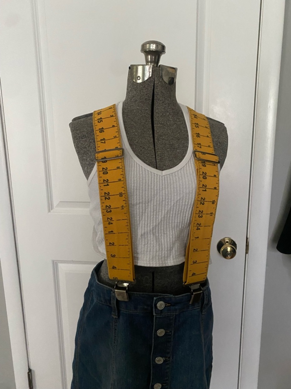 Yellow Measuring Tape Suspender Straps